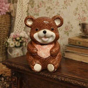 Vintage Ceramic Brown Teddy Bear Honey Pot